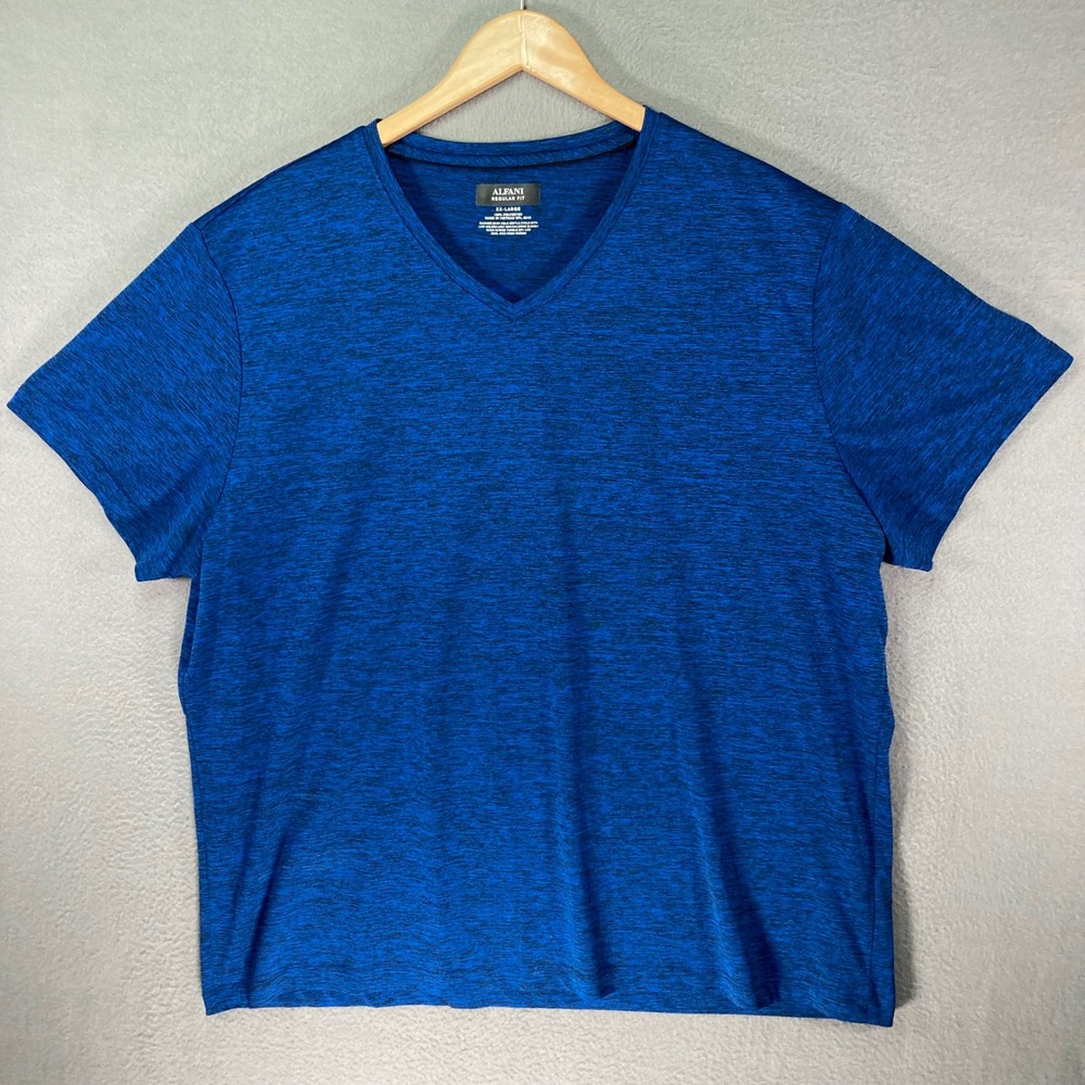 Alfani V Neck T Shirt Mens XXL Blue Heather Short Sleeve Casual Regular Fit